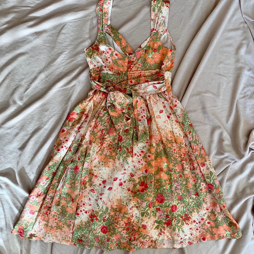 Anthropologie Pink Floral V-neck Dress